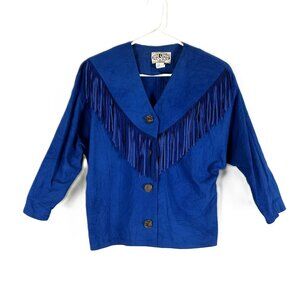 On The Rocks Vintage Cotton Jacket w Suede Fringe Blue 4